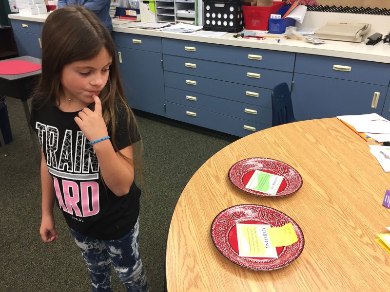 Gianna Gomez, age 7, pauses to reconsider after claiming “Achieving” as her top strength at Greer Elementary School.